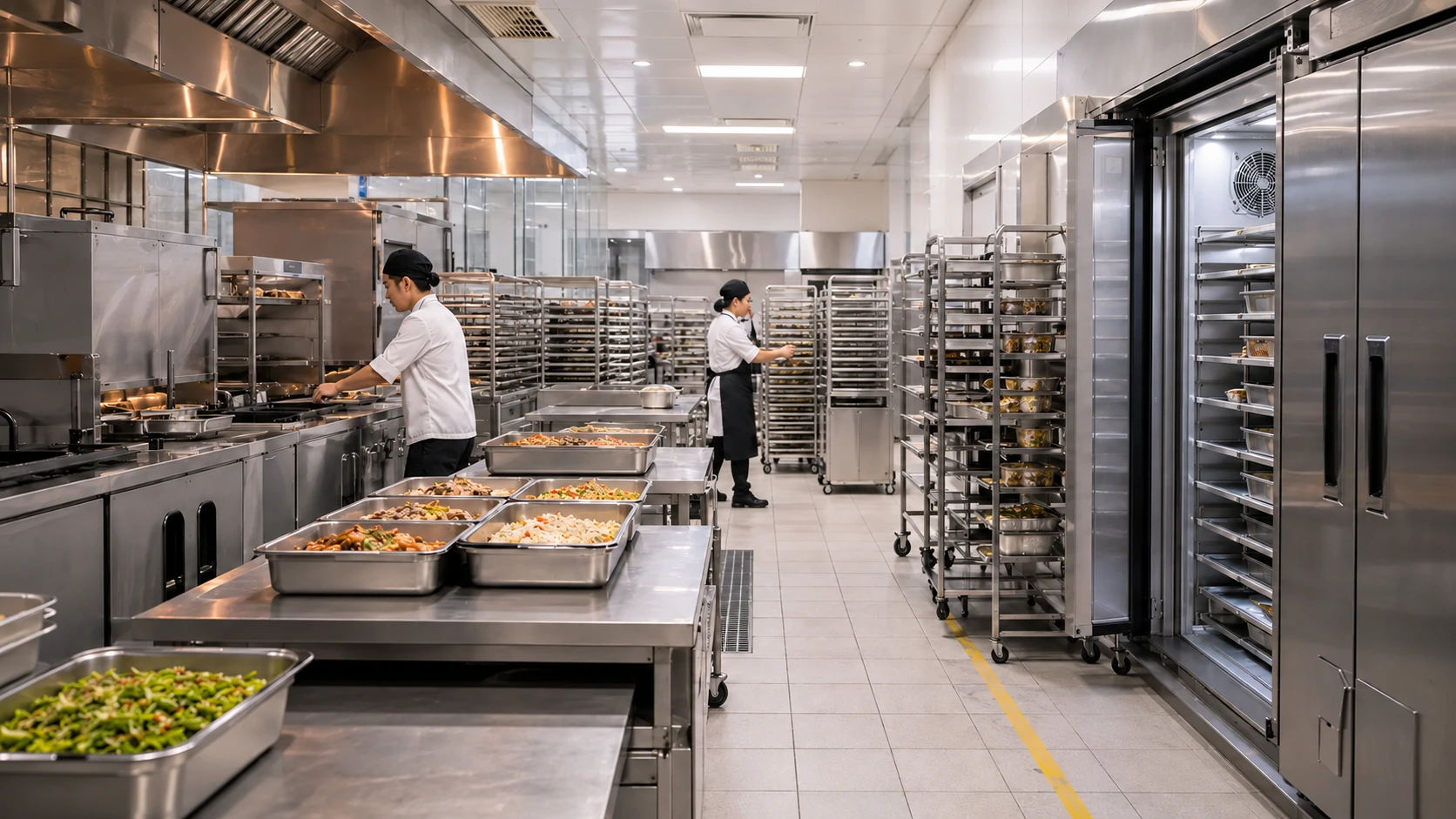 Large hotel production kitchen during service