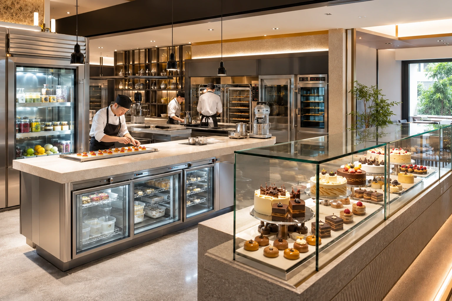 Patisserie kitchen and premium cake retail display